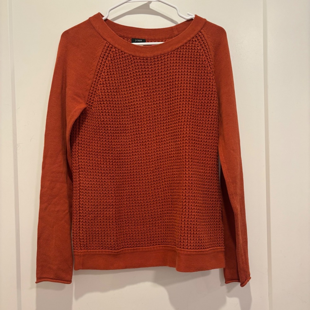 J.Crew Womens Burnt Orange Cotton Textured Knit Raglan Sweater Small
